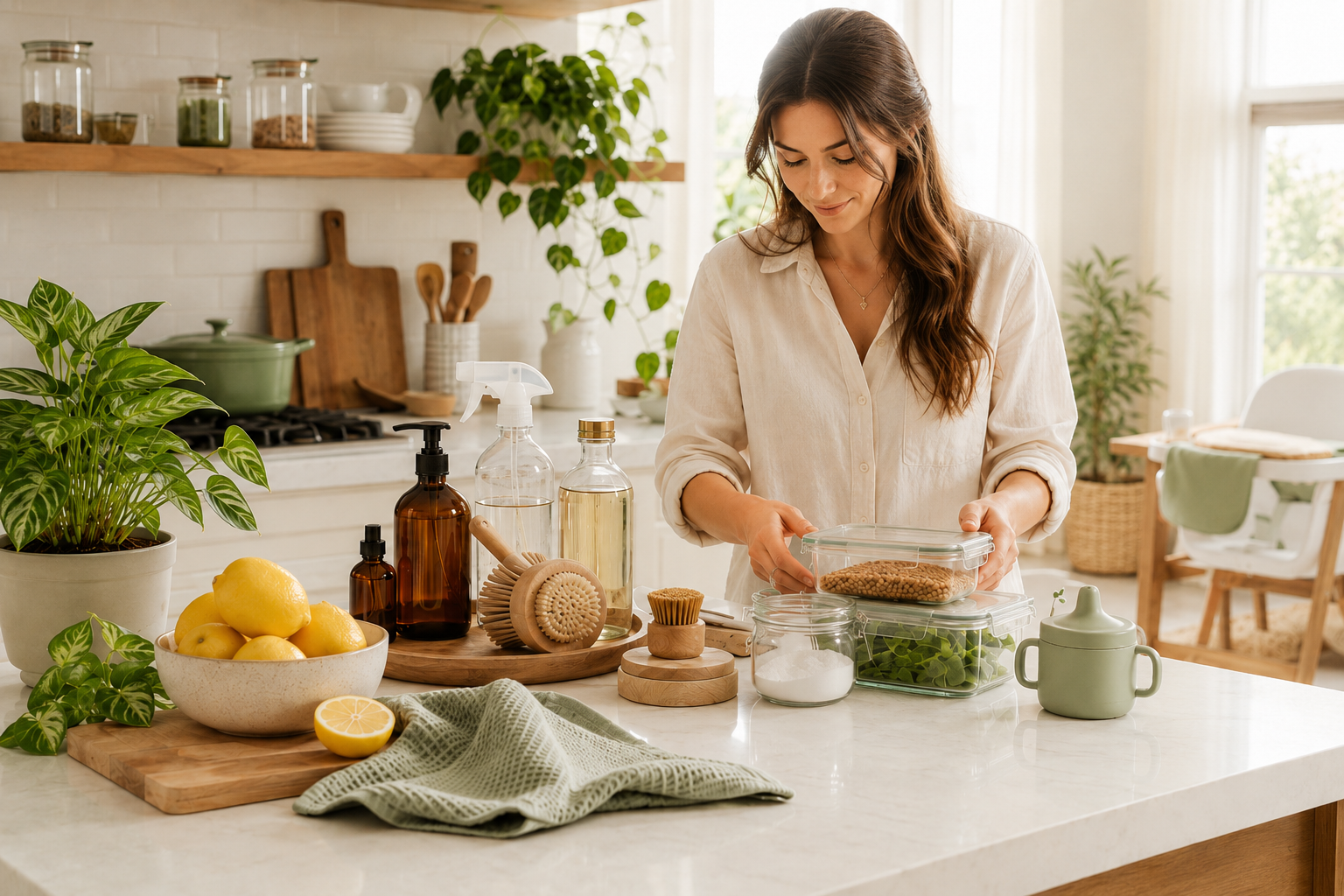 Clean non-toxic home products with natural cleaning supplies, kitchen essentials, and safer family home items