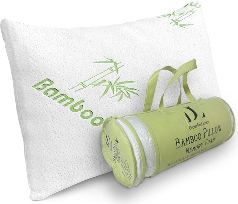 DreamField Linen Memory Foam Bamboo Pillow Queen Size - [Adjustable] for Sleeping - Cool & Breathable Cover with Zipper Rayon Derived from Bamboo - Relieves Neck Pain - Back/Stomach/Side Sleeper