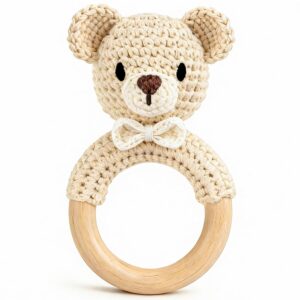 Wooden Baby Rattle, Handmade Croche...