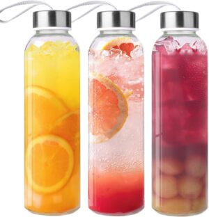3 Packs Glass Water Bottles with Li...