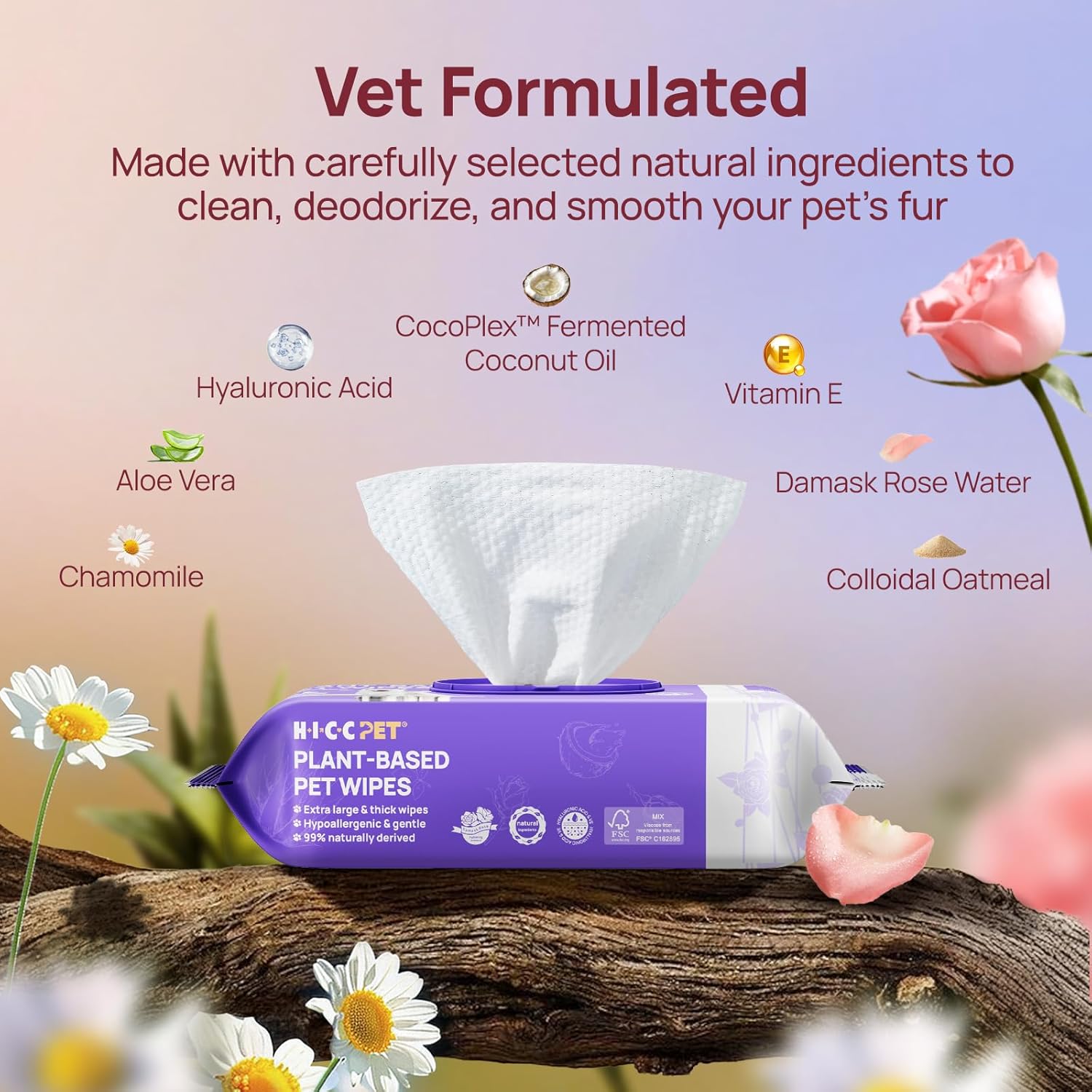 HICC PET Wipes for Dogs and Cats, Vet-Recommended Hypoallergenic Dog Wipes for Paws, Butt and Fur, Dog Cleaning Wipes & Dog Bath Wipes, Deodorizing Grooming Wipes for Dogs, Cats, Horse, 100 Count | Pet Wipes for Paws & Butt, Dog Bath Wipes, Deodorizing Cleaning Wipes, Cat Grooming Wipes, Puppy & Kitten Friendly - Image 2