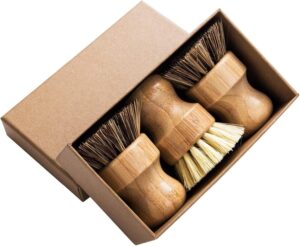 Palm Pot Brush- Bamboo Round 3 Pack...