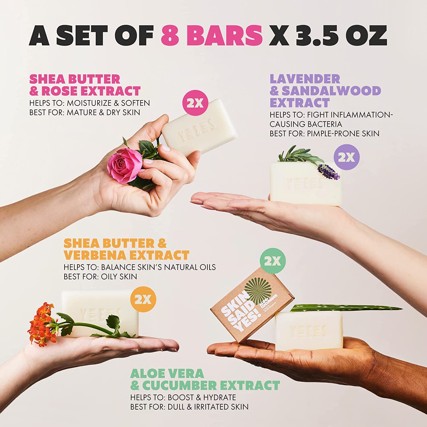 Skin Said Yes Organic Soap Bar (Pack of 8) - Natural Soap Made in Greece | Tripple Milled | Nuorishing Shea Butter, Olive Oil, Lavander and Sandalwood, Aloe Vera & Cucumber Extract - Image 3
