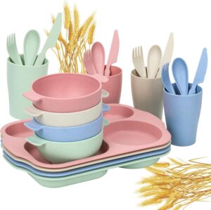 24 PCS Wheat Straw Dinnerware Set f...