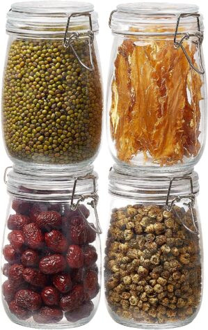 BJONKZ 4 Pack 34 oz Glass Jars with...