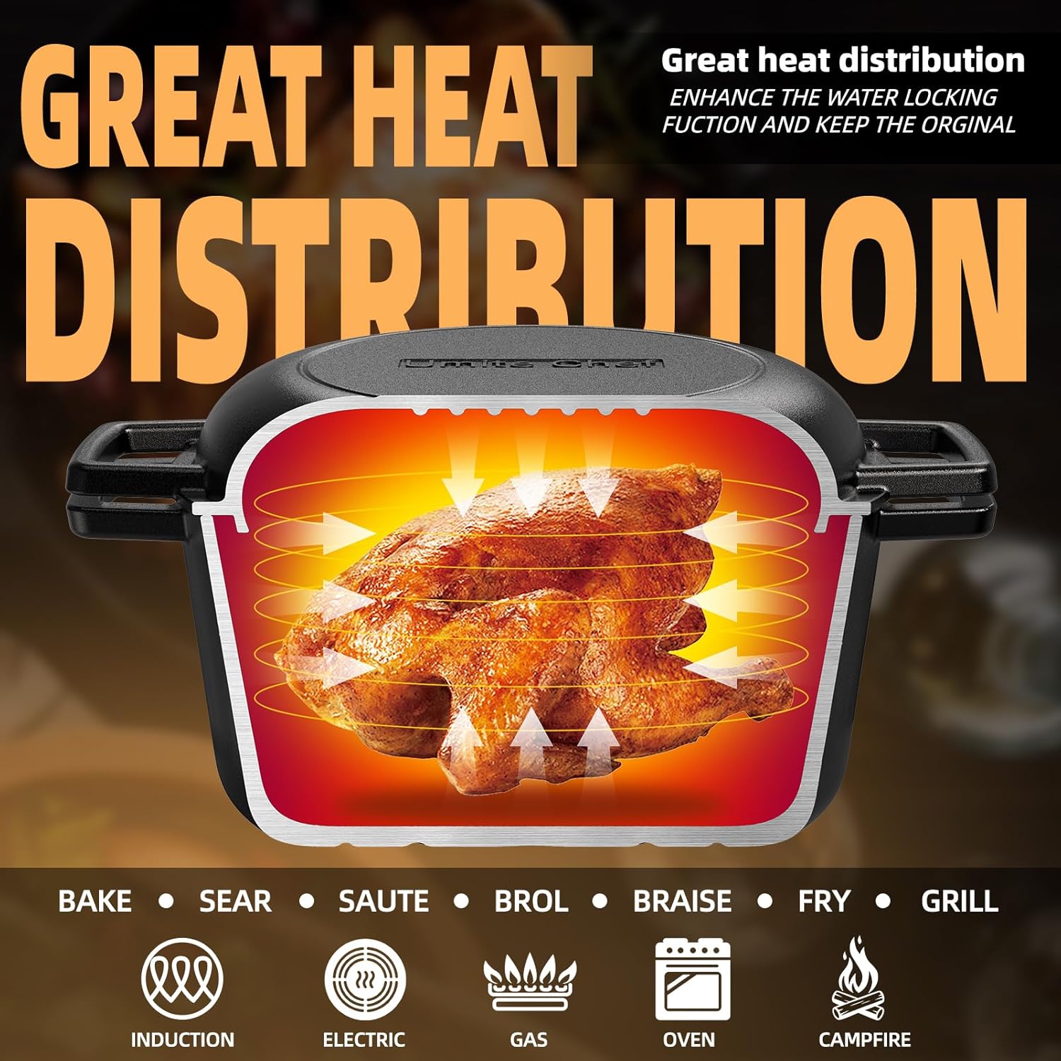 Cast Iron Dutch Oven Pot with Skillet Lid – Pre-Seasoned – Skillet Lid Cooking Pan– PFAS-Free –Umite Chef Cast Iron Skillet Cookware for Bread, Frying, Baking – Dual Handles – Oven, Grill, Campfire & Stovetop Safe – Durable & Non-Toxic, 5QT - Image 4