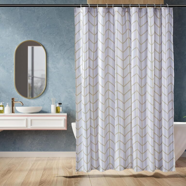 Amazon Basics Bathroom Shower Curtain, Water Resistant Fabric with Weighted Hem, Rust Resistant Grommets & Hooks, Machine Washable, 72"x72", Natural Herringbone