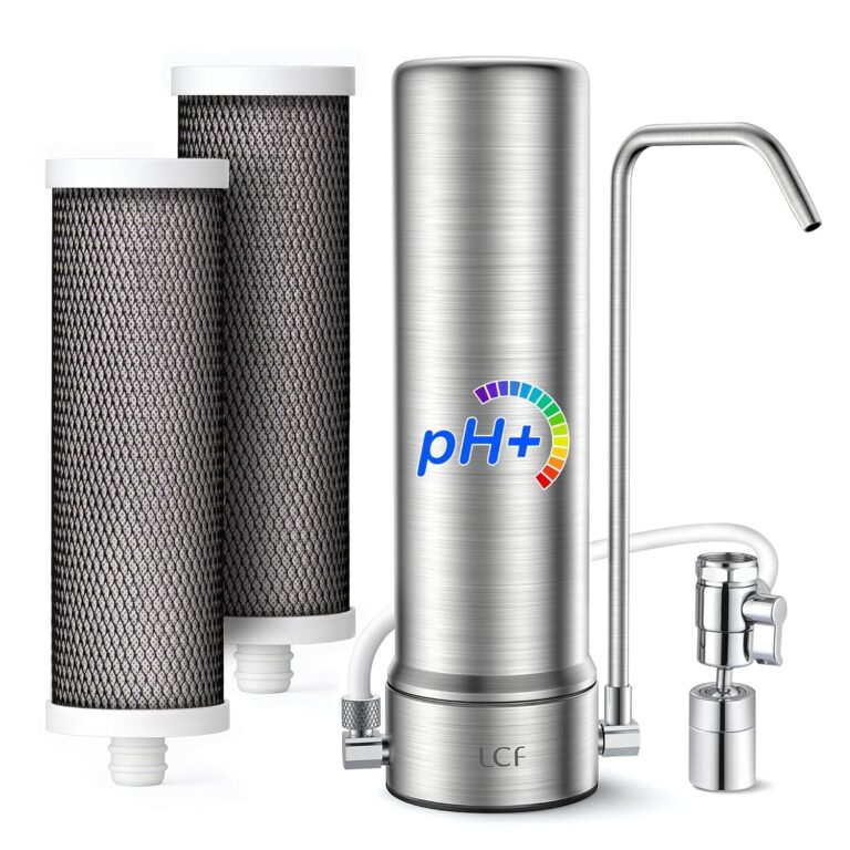 LCF Alkaline Countertop Water Filter, 𝐒𝐢𝐥𝐯𝐞𝐫 𝐈𝐨𝐧𝐬 Enhanced 6-Stage Stainless Steel Water Filter for Sink Faucet, Reduces Heavy Metals, Bad Taste & 99% Chlorine, 16,000 Gallons(2 Filters)