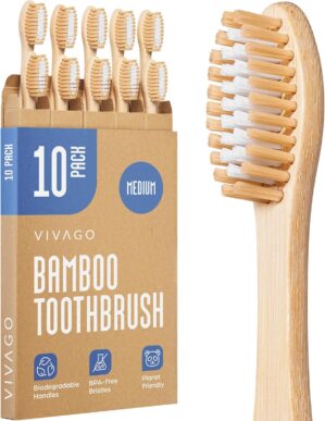 VIVAGO Bamboo Toothbrushes Medium B...