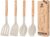 Pack of 4 Silicone Cooking Utensils Set, Non Stick Solid Spatulas and Heat Resistant Slotted Spoons with Wooden Handle, Ideal Wood Kitchen Utensils Set for Frying,Serving,Turning,Stirring (KHAKI)