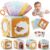 let’s make Baby Tissue Box Toy, Farm Montessori Sensory Toys 6-12 Months, Play Silks & Crinkle Tissues with 3D Corduroy, Mirror, Squeaky Cow & Travel Clip – Fine Motor Skills Baby Girl Boy Gifts