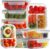 Bayco 9 Pack Glass Meal Prep Containers – 3, 2 & 1 Compartment Glass Food Storage Containers with Lids, Airtight & Leak Proof Lunch Bento Boxes – Grey